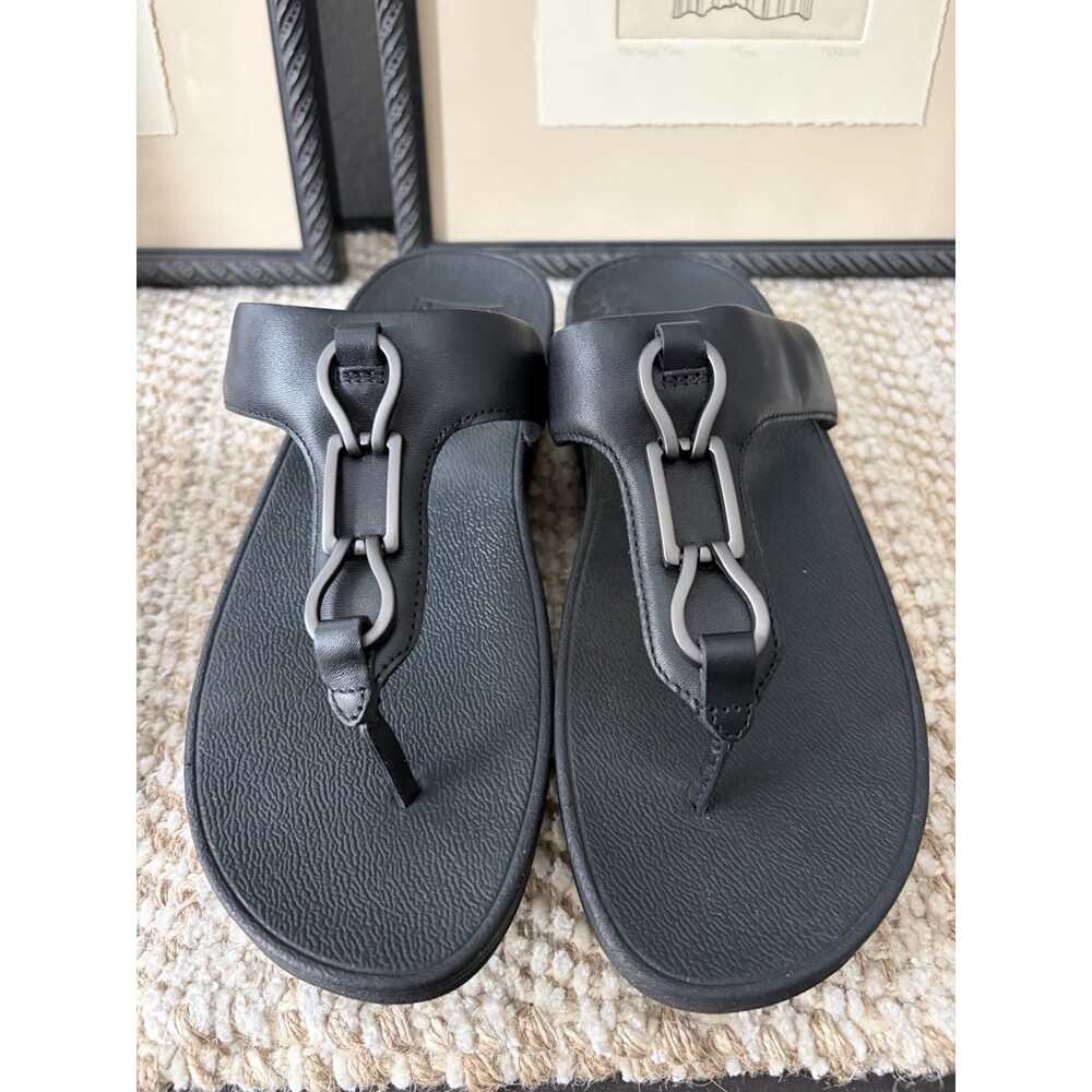 FITFLOP  Thong Silver Hardwear Sandals Size 6.5/EU 37.5 US Black - Picture 2 of 6